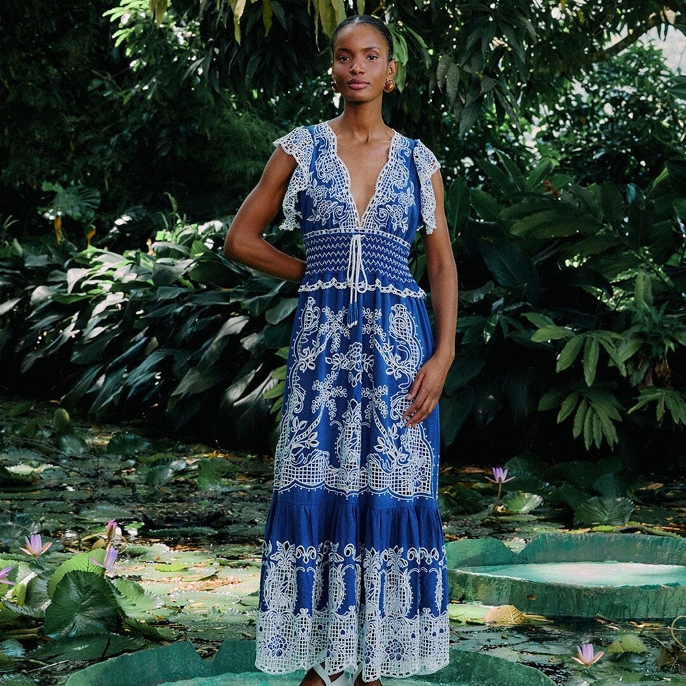 FARM Rio Blue and White Maxi Dress